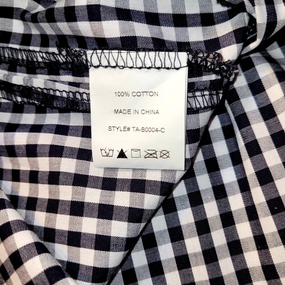 NWT SMALL TE DA" COTTON CROPPED TOP BOHIEMAN GINGHAM CHECKED BELL SLEAVES B/W - Picture 6 of 8
